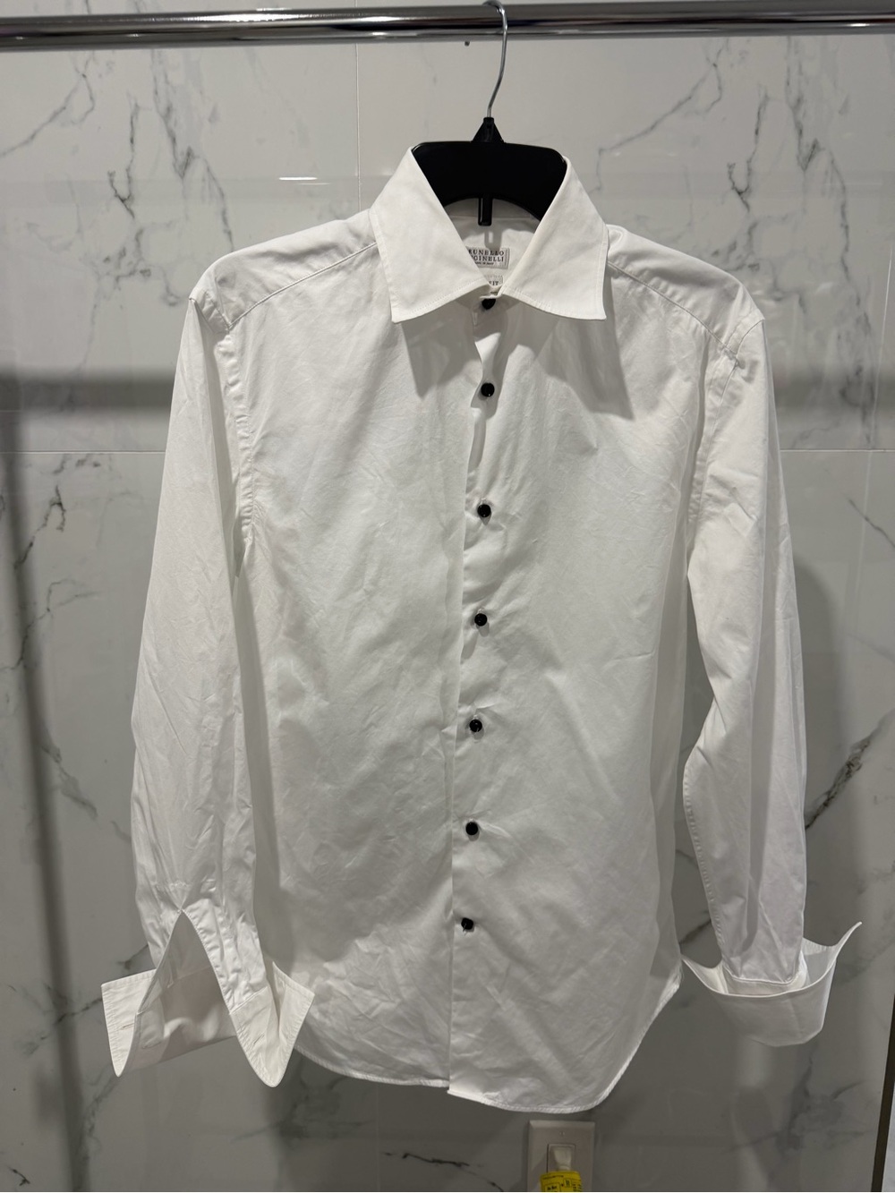 Brunello Cucinelli men’s French-cuff tuxedo Dress shirt black buttons size small